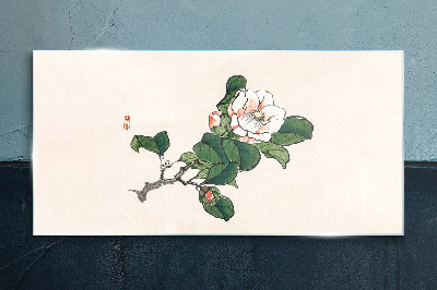 Magnolia flower on a branch Glass art print