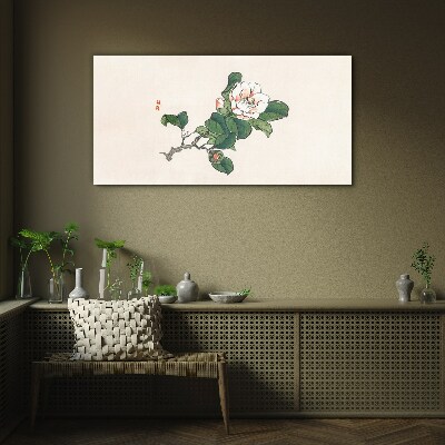 Magnolia flower on a branch Glass art print