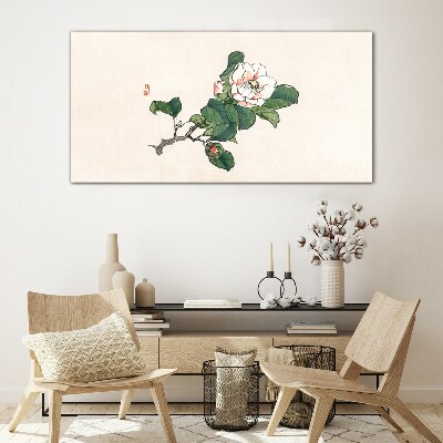 Magnolia flower on a branch Glass art print
