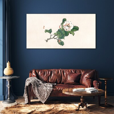 Magnolia flower on a branch Glass art print