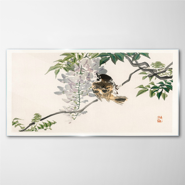 A winged friend on a branch Glass art print