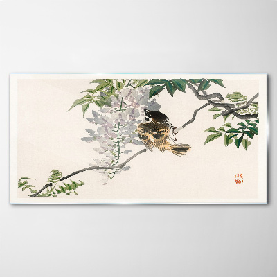 A winged friend on a branch Glass art print