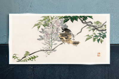 A winged friend on a branch Glass art print