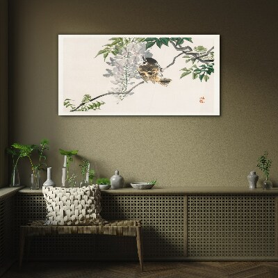 A winged friend on a branch Glass art print