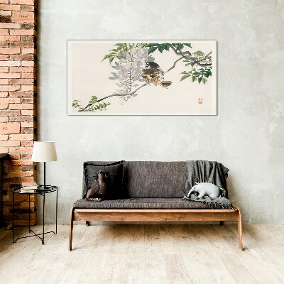 A winged friend on a branch Glass art print