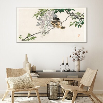 A winged friend on a branch Glass art print