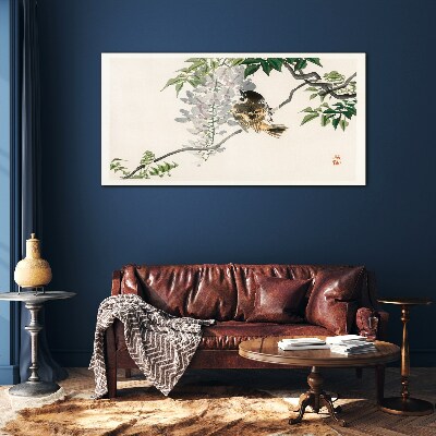 A winged friend on a branch Glass art print
