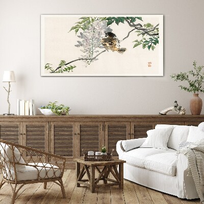 A winged friend on a branch Glass art print