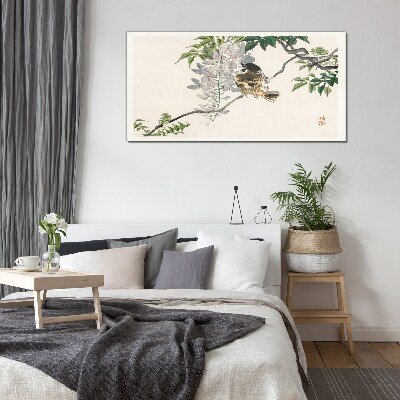 A winged friend on a branch Glass art print