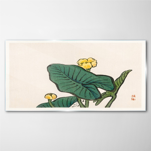 Flowers against the background of leaves Wall art on glass