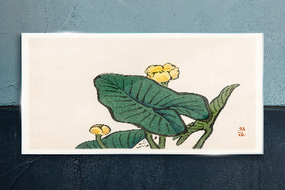 Flowers against the background of leaves Wall art on glass