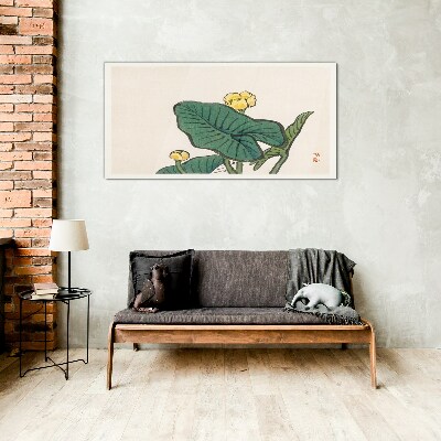 Flowers against the background of leaves Wall art on glass