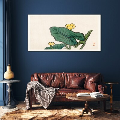 Flowers against the background of leaves Wall art on glass