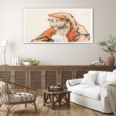 Portrait of a woman in traditional costume Glass art print