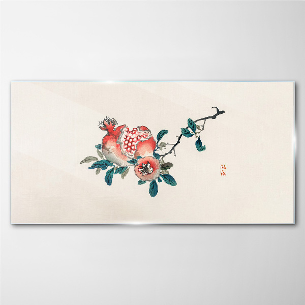 Floral arrangement with pomegranate Glass art print
