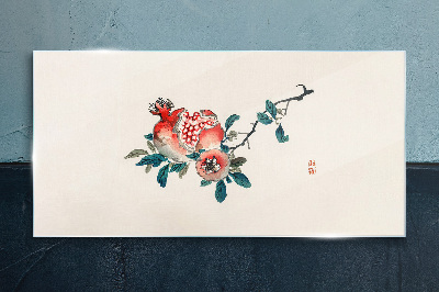 Floral arrangement with pomegranate Glass art print