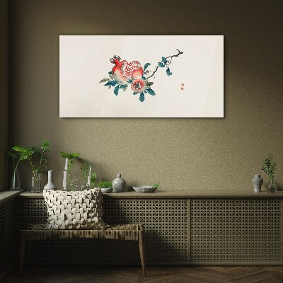 Floral arrangement with pomegranate Glass art print