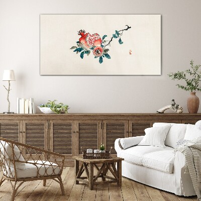 Floral arrangement with pomegranate Glass art print