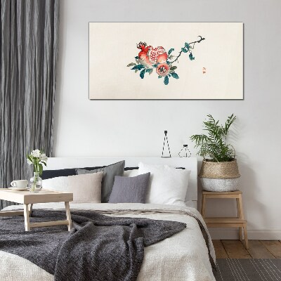 Floral arrangement with pomegranate Glass art print