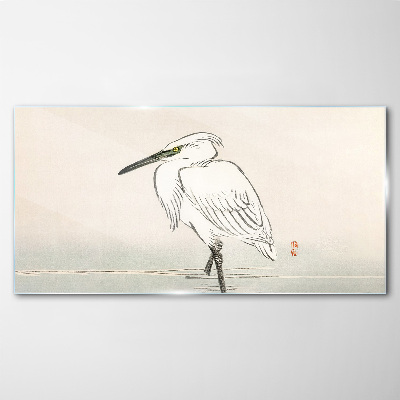 White heron in the fog Wall art on glass