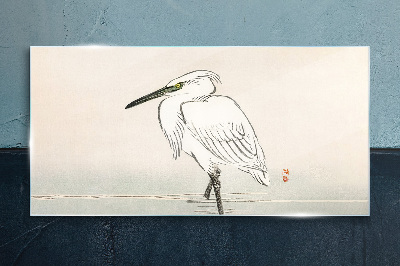 White heron in the fog Wall art on glass