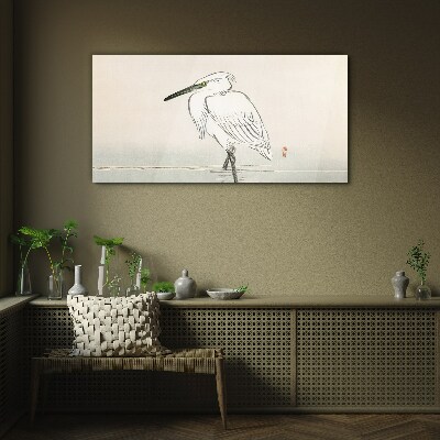 White heron in the fog Wall art on glass
