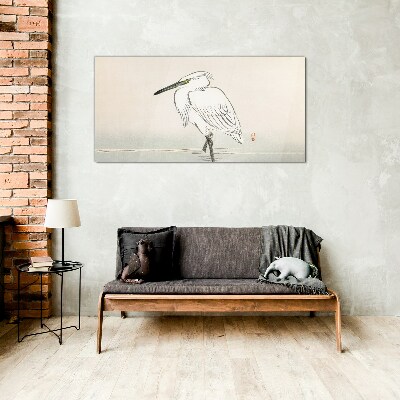 White heron in the fog Wall art on glass