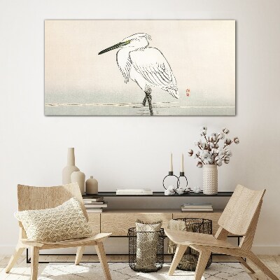 White heron in the fog Wall art on glass