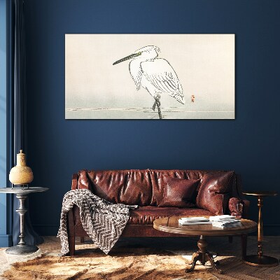 White heron in the fog Wall art on glass