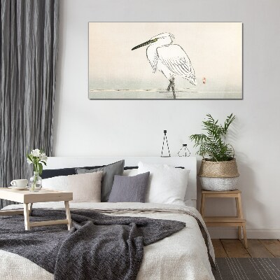 White heron in the fog Wall art on glass