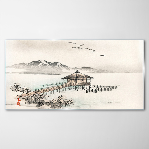 A peaceful landscape by the water Glass art print