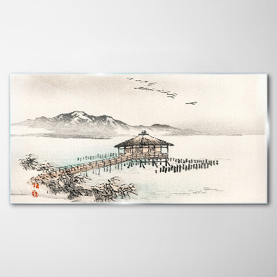 A peaceful landscape by the water Glass art print