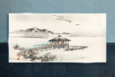 A peaceful landscape by the water Glass art print