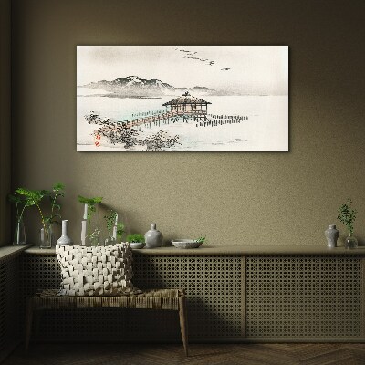 A peaceful landscape by the water Glass art print