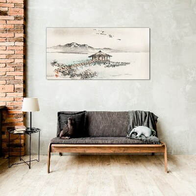 A peaceful landscape by the water Glass art print