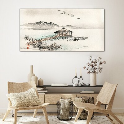A peaceful landscape by the water Glass art print
