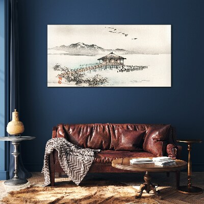 A peaceful landscape by the water Glass art print