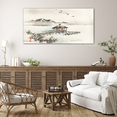 A peaceful landscape by the water Glass art print