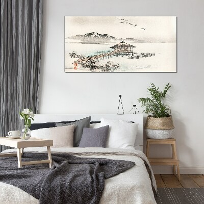 A peaceful landscape by the water Glass art print