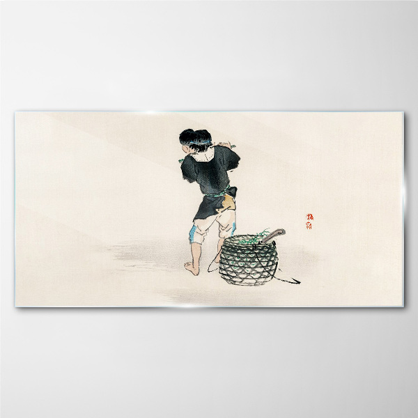 Boy with a basket Glass art print