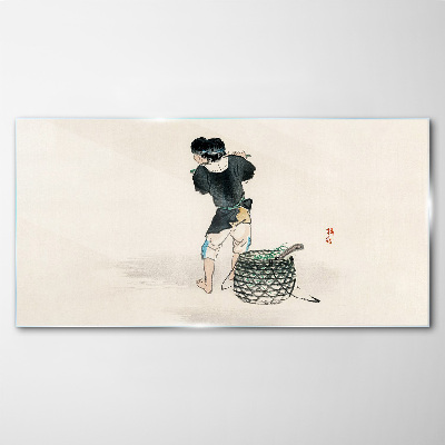 Boy with a basket Glass art print