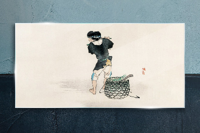 Boy with a basket Glass art print