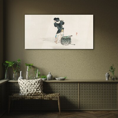 Boy with a basket Glass art print