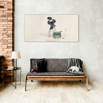 Boy with a basket Glass art print