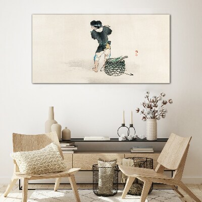 Boy with a basket Glass art print