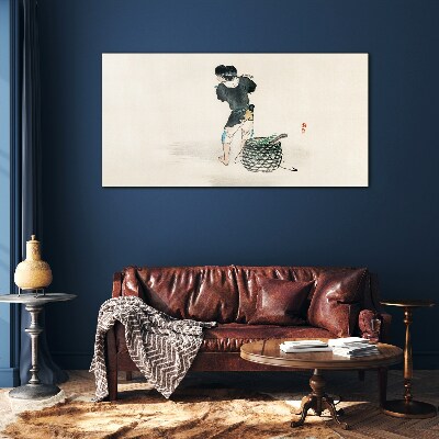 Boy with a basket Glass art print