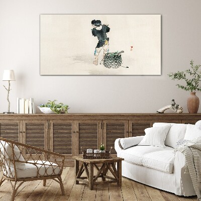 Boy with a basket Glass art print