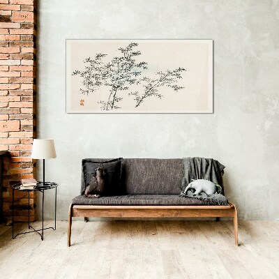 Bamboo reflections in delicate shades Wall art on glass