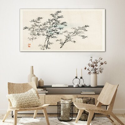 Bamboo reflections in delicate shades Wall art on glass