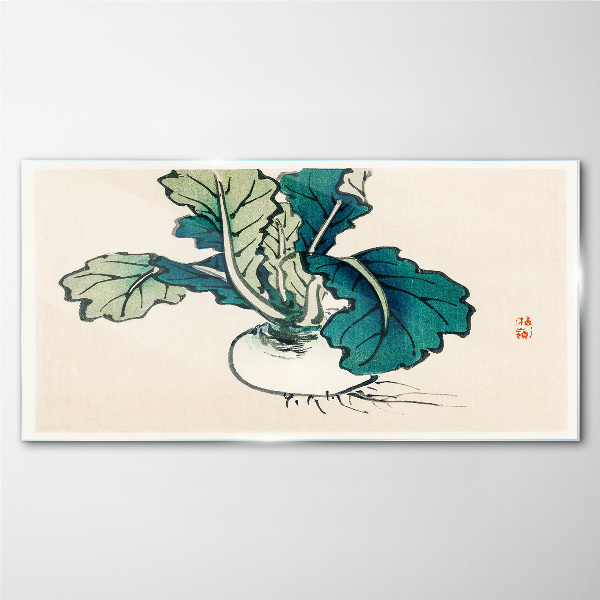 Green radish on a light background Glass art print